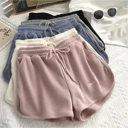 Frauen Shorts Waffel Elastische Hohe Taille Sommer Dünne Beiläufige Breite Bein Brief Drucken Hosen Koreanische Mädchen Sport Kurze 2023