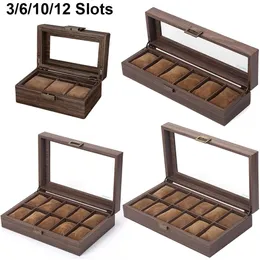 Watch Boxes Cases 3/6/10/12 Slot Pu Leather Watch Box Protable Travel Watch Case Storage Vintage Wood Colour Buckle Watch Stand Jewelry Organizer 231128