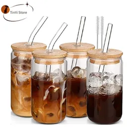 Water Bottles 400500ml Transparent Drinking Utensil Coffee Glass Cup with Straws Wine Milk Beer Cola Juice Cold Drinkware Handmade Can 230428