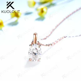 Chokers Kuololit 2CT Oval Necklaces for Women Solid 10K 14K 18K 925 Sliver 1CT Cut Pendant with Chain Engagement 231129