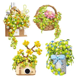 Compatible With LEGO Building Block Assembly Bouquet Potted Particle Toys For Girls Birthday Gift Friends Eternal Flower Ornaments Flower Basket DIY Blocks