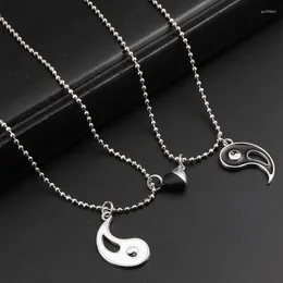 Pendant Necklaces 1set(2pcs)Gothic Dark Yin Yang Taiji Gossip Necklace Jewellery Design Heart Magnetic Snap For Couple Punk Gift