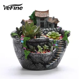 Yefine resina varanda vaso de flores para plantas suculentas decoração do jardim vaso plantador desktop sala micro paisagem y2007219n