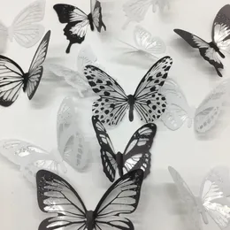 Wall Stickers 18pcsset Black and White Crystal Butterflies Sticker For Kids Rooms Art Mural Refrigerator Wedding Decoration Decals 231128