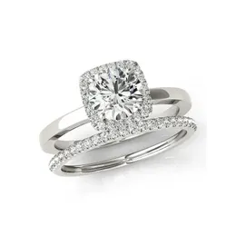 Anéis de casamento Lesf 1 quilate diamante halo anel conjunto de noivado sólido 925 prata esterlina banda jóias para mulheres 231129