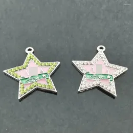 Charms 10st grekisk sorority metalllegering bokstav strass rosa grön stjärna Siver charm hängande för smycken tillverkning
