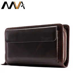 MVA Men's Clutch Male Wallet Men's Genuine Leather Double Zipper Clutch Bags purse for men Passport Phone Wallets336l