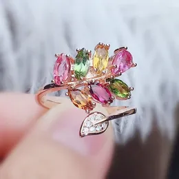 Cluster Rings Natural Real Colorful Tourmaline Flower Ring Per Jewelry 0.2ct 6pcs 0.35ct 1pc Gemstone 925 Sterling Silver Fine J21542