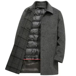 Mężczyźni mieszają zimę wysokiej jakości wełniany płaszcz płaszcza mężczyzn Mężczyźni Smetki Down Line Odłączona zagęszcza ciepła męska kurtka mody 231129
