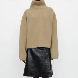 Tote-m * suéter cálido de mezcla de lana eWool para mujer, top de punto suelto de cuello alto acanalado con hombros caídos, nuevos estilos de otoño e invierno