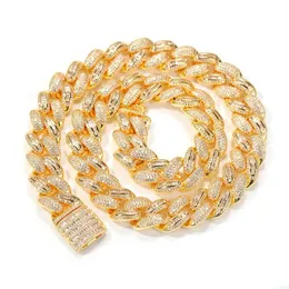 Nya kommande män kedja halsband 15mm 18inch-24 tum 18k gul guld pläterad bling cz kubansk kedjehalsband armband för män hiphop je249o