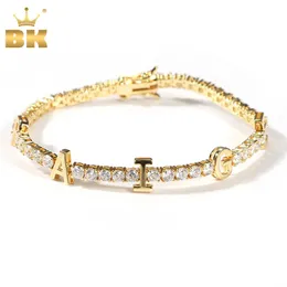 Charm Bilezik Bling King Özel Adı Mektubu 3mm Tenis Zincir Bilezik Buzlu Renkli Kübik Zirkonya DIY Mektup Hiphop Takı Hediye 231128