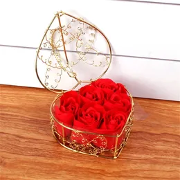 6 pieces/set rose soap flower gift box gold-plated iron basket artificial rose Valentine's Day creative wedding gift 231127