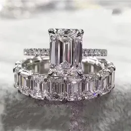 Luxury 100% 925 Sterling Silver Created Emerald cut Diamond Wedding Engagement Cocktail Women Moissanite Band Ring Fine Jewelry 20272U