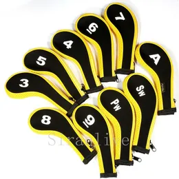 Kulüp Heads Yüksek Kaliteli 10 PCS Kauçuk Neopren Golf Kafası Golf Kulübü Demir Putter Set Numarası Fermuar Uzun Boyunla Basılmış