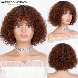 Synthetic Wigs Bouncy Curly Fringe Wig Pixie Cut Short Human Hair s for Women Cheap Full Machine s Egg Curls Bob with Bangs 230227