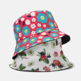 Berets Four Seasons Cotton Cartoon Cartoond Flower Print Hat Hat Fisherman Outdoor Travel Sun Cap для девочек и женщин 146