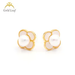 Populära varumärken Moissanite Diamond Four-Leaf Clover Designer Fashion Gold Pearl Stud Earring Women