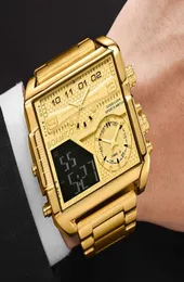Boamigo 2021 nova marca de luxo men039s relógios ouro aço inoxidável esporte quadrado analógico digital grande relógio quartzo para man3209113
