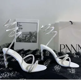 Rene caovilla Cleo rhinestone-studded Snake Strass Heel sandals Evening shoes women high heeled Luxury Designers Ankle Wraparound factory footwear Trendy shoes