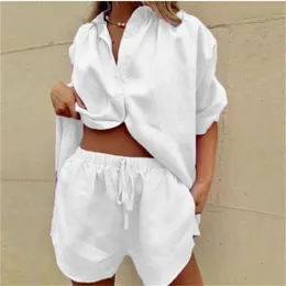 2023Casual Womem Summer Tracksuit Shorts Two Piece Set Lounge Wear Short Sleeve Shirt Tops And Mini Suit Female Homewear