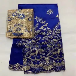 Tyg Senaste afrikanska George Satin Lace Tyg High Indian George Wrappers Brodery Blue Laces Fabrics 5+2 Yards For Party ZL231