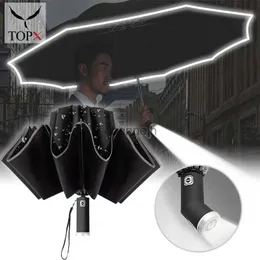 Umbrellas Windproof Automatic Folding Inverted Umbrella Female Male Rain Men 10K Strong Luxury Business Male Large LED Umbrellas Parasol YQ231129
