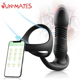 Anal Toys Male Thrusting Anal Plug Vibrators App Bluetooth Wireless Control Prostate Massager 3 i 1 Försenad kuk ring sexleksaker för män 18 231128