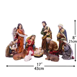 Dekorativa objekt Figurer Födelsescene Set Christmas Figures Holy Family Statue Baby Jesus Manger Crib Holiday Decoration Indoor 8 11 12 Stor stor storlek 231129