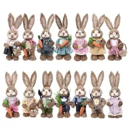 OOTDTY 14 Styles Artificial Straw Cute Bunny Standing Rabbit with Carrot Home Garden Decoration Easter Theme Party Supplies 210811260S