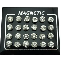 Stud REGELIN 12 pares / lote 4 5 6 7 mm Cristal redondo Rhinestone Pendiente magnético Puck Mujeres Hombres Tapón de oreja de mentira magnético Jewelry287O