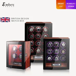 Watch Boxes Cases Embers Wooden Automatic Watch Winder 2 4 6 9 12 Watches Storage Box Biometric Shaker With Fingerprint Unlock Clock Case 231128