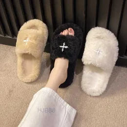 21uf Home Shoes Autumn and Winter Korean Edition Network Infrared Wearing Thick Bottom Plush Lazy One Word Cotton Slippers New Home Warmth for Women