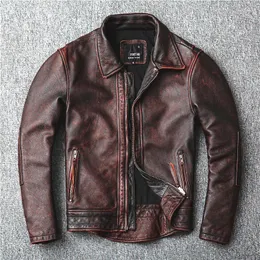 남성용 트랙복 봄과 가을 May Khaki Brown Vintage를 할 오래 된 첫 번째 층 Cowhide 가죽 오토바이 턱시도