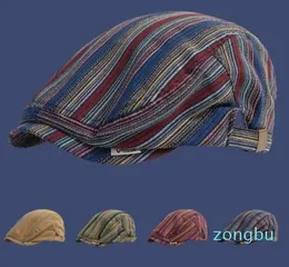 الأدب Berets و Art Retro Stripes عكس القبعات إلى الأمام للرجال النساء الربيع الخريف شارع الهيب هوب أزياء الأزياء