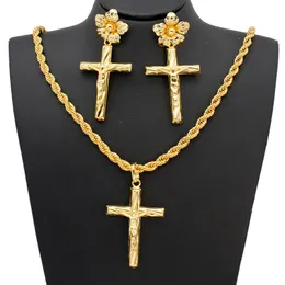 Zestawy biżuterii ślubnej Dubai Gold Cross Cross Brazylijski naszyjnik Dangle Kolczyki Zestaw wisiorek do biżuterii ślubnej Prezenty 231128