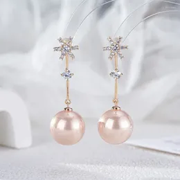 Dangle Earrings SENYU Fashion Snowflake Drop Paved Cubic Zirconia For Women Wedding Bridal Jewelry Round Ball Pearl Party Earring