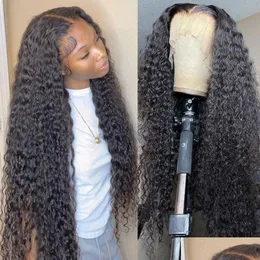 Sentetik peruklar 32 inç su dalgası dantel frontal insan saçı siyah kadınlar için ıslak ve dalgalı gevşek derin kapanma peruk desenli dağıtım ürünleri dhjrx