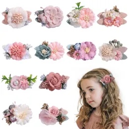 Flower Hairpin Sweet Girls Bobby Pin Clip Simulation Flowers Pearl Barrettes Fashion Headwear Kids Hair Accessories 12 Styles