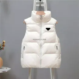 Womens Vests Puffy Jacket Sleeveless Woman Jackets Designers Coat Matte Slim Outwears Metal Triangle Pattern Solid color h quality Coats white Vest S-2XL