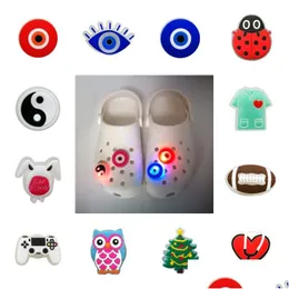 Shoe Parts Accessories Moq 10Pcs Bad Bunny Evil Eyes Glow Led Lighting Croc Jibz Flashing Charms Buckles Decorations Sparkle Cool Dhq2H