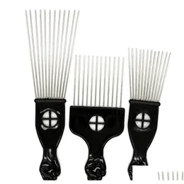 Hair Brushes Fist Afro Stianless Steel Wide Pick Metal Hair Plast Comb Handle Brush Teeth Black With Sqcit Babyskirt Drop Delivery Dheh5