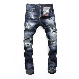 2024 Våren och hösten personlig elastisk Big Break Personlig tät nattklubb Fashion Breakthrough D2 Jeans Men's Pants Blue