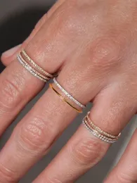 Anéis de prata para mulheres zircão embutido meio eternidade anel de pilha de jóias finas para aniversário de casamento