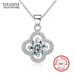 Yhamni Fine Jewelry Solid Silver Necklace Clover Shape Set 1 CT Sona CZ Diamond 펜던트 목걸이 웨딩 주얼리 4Y311B