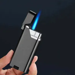 Ultra-fino chama azul butano turbo isqueiro quadrado mini sem gás isqueiros de metal acessórios para fumar cigarros 1300c