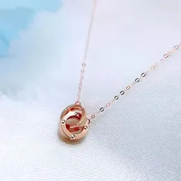Chokers yunli fina smycken real 18k rose guldhänge halsband klassisk dubbel ring design ren au750 kedja för kvinnor bröllop gåva 231129