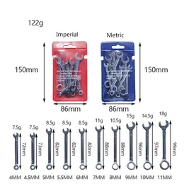 Moersleutel 10pcs Mini Spanner Wrenches Set Hand Tool Key Ring Spanner Explosionproof Pocket British/Metric Type Wrenches