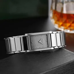 Titta på band Industrial Design Tungsten Steel Square Business Man Swiss Movement Water Resistance Rectangle Fashion 231129