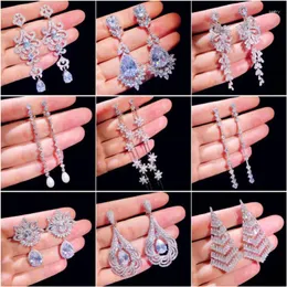 Dangle Earrings Solid 925 Drop For Women Cubic Zirconia Temperament Fine Jewelry Vintage Wedding Stud Earring Prom Dress